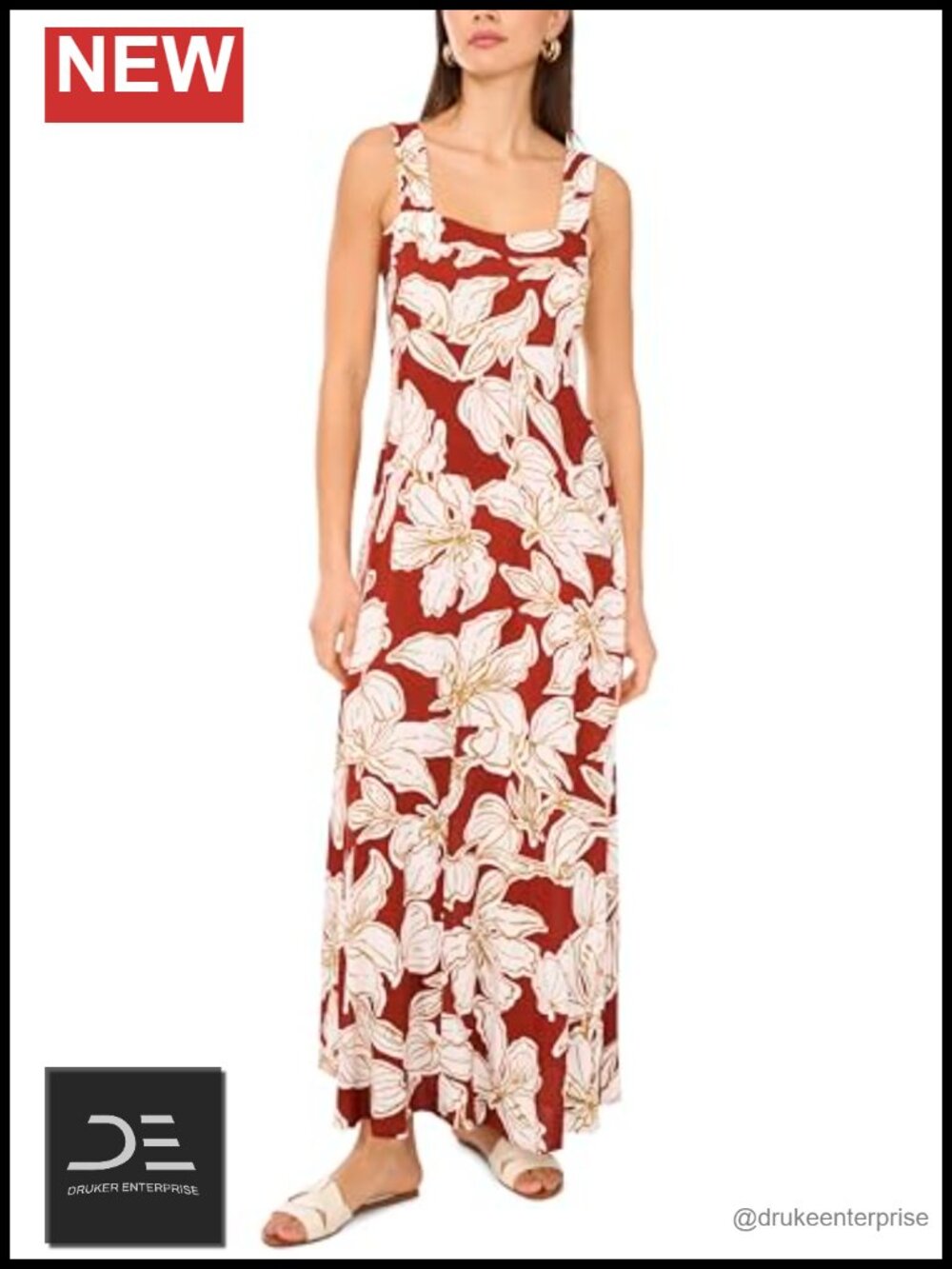 Floral Print Thick Strap Sleeveless Maxi Dress